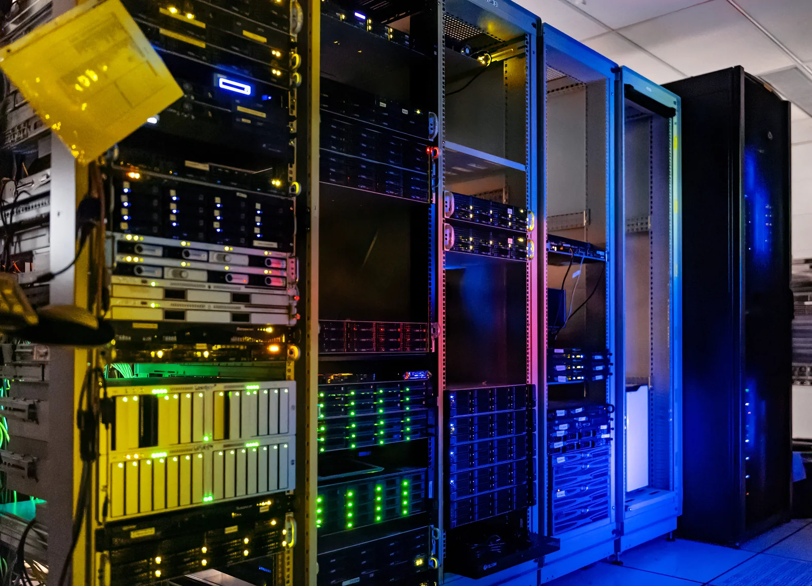 Rows of server racks at NOIRLab headquarters in Tucson, Arizona.